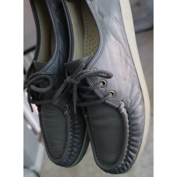 Vintage SAS Gray Leather Wedge Loafers Tassel Moc Toe Slip On Women 7.5 Retro - Picture 6 of 6